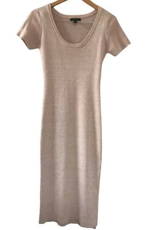 Forever‎ 21 Nude Pink Side Slit Ribbed Short Sleeve Silhouette Dress Size M thumbnail 1