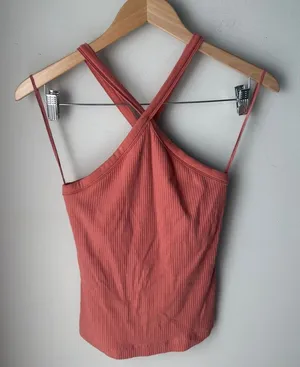 Old Navy Ribbed Crisscross Halter Tank Top Amber Glow Coral Medium thumbnail 1