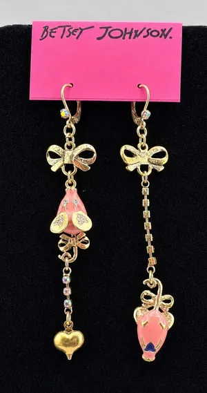 Betsey Johnson Asymmetrical Mouse and Bow Earrings thumbnail 1