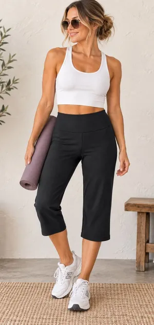 Sansara Black Yoga Wide Leg Crop Capri Leggings Mid Rise Athleisure thumbnail 1
