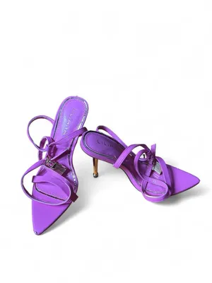 Liliana Pink Strappy Stiletto Heels Pointed Toe Gold Lock Y2K Glam Femme Fatale thumbnail 2