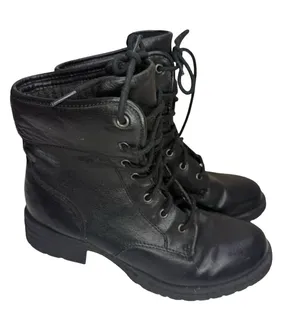 b.o.c. Black Leather Combat Boots Fold Over Cuff Sz 7 Moto Fall Boho Witchy thumbnail 1