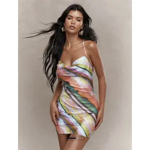 Missguided Rave Printed Satin Cowl Neck Cami Bodycon Mini Dress 2XL Festival‎ thumbnail 2
