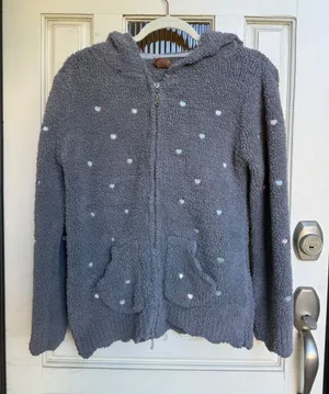 POL Gray Plush Fuzzy‎ Soft Hearts Hoodie Full Zip Cozy Comfy Womens Size Small thumbnail 1