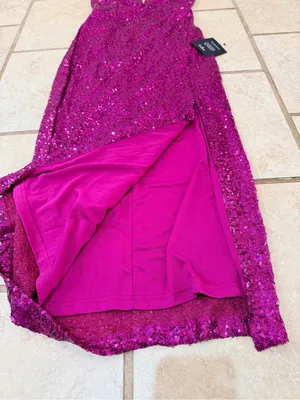 Lulus Magenta Sequin Lace-Up Maxi Dress Size M NWT thumbnail 4