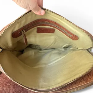 Vintage Polo Ralph Lauren Shoulder Bag Brown Pebbled Leather Triple Compartment thumbnail 6