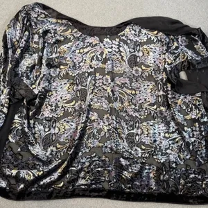 J. Jill Women's S-L Black Burnout Velvet Floral Paisley Kimono Wrap Cardigan thumbnail 9