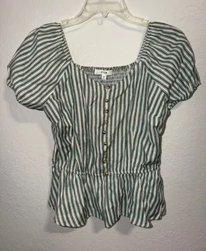 NEW Anthropologie E & M stripe top beach vacation cruise summer Button-Up Shirt thumbnail 1