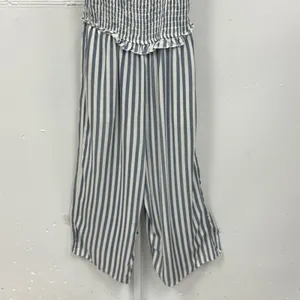 Speechless Blue White Striped Smocked Wide Leg Cropped Jumpsuit Small Resortwear thumbnail 4