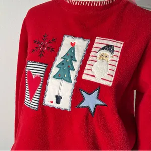 White Stag Vintage 90s Christmas Cottage Grandma Fleece Patchwork Sweater Womens‎ Small thumbnail 3