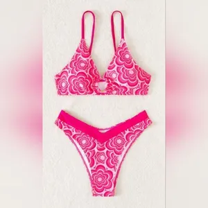 Pink Floral High Cut Bikini (S) Pink thumbnail 2