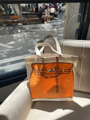 Canvas Tote Bag – Drawing Print Shopper, Large Everyday Shoulder Bag Orange thumbnail 6