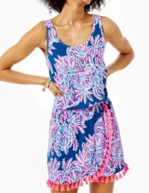 Lilly Pulitzer Jarrett Romper Sleeveless Tank Navy Blue Pink Tassels Size XL thumbnail 1