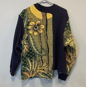 Tapestry blanket sweater Custom reworked floral navy tapestry sweater size large thumbnail 5