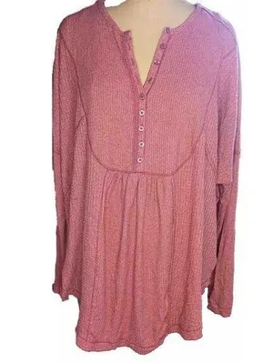 Free People Leo Henley Lg Oversized Long Sleeve Tunic Light Red Vintage... thumbnail 2
