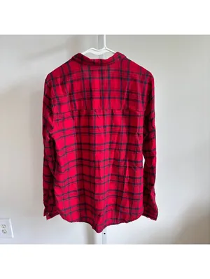 Hollister NWT Women's Red Black Plaid Button Up Flannel Shirt Size L thumbnail 6
