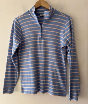 L.L. Bean Blue and Orange French‎ Sailor Stripe Quarter Zip Pullover Sweater thumbnail 1