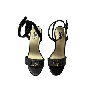 GBG Los Angeles Monogram Wedge Platform Gold‎ Emblem Shoes Blue 7M Heels thumbnail 2