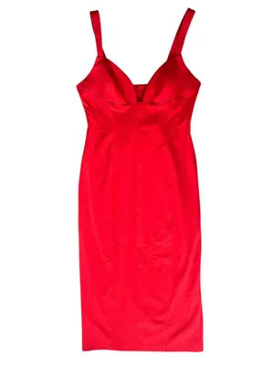 BHLDN Anthropologie Women’s Sage Sweetheart Stretch Crepe Red Midi Dress Sz M thumbnail 2
