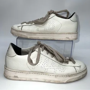 P448 White Leather Sneakers with Beige Accents thumbnail 1