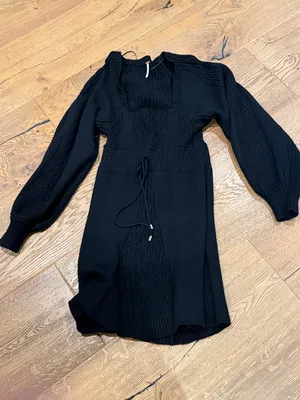 Free People Emmaline Black Square-Neck‎ Mini Dress with Balloon Sleeves medium thumbnail 4