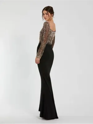 Mac Duggal 2256 Black Beaded Square Neck Long Sleeve Jersey Gown sz 20 NWOT thumbnail 3
