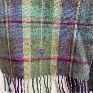 Polo Ralph Lauren 100% Lambswool Green Plaid Scarf Made in Italy Fringe Preppy thumbnail 2