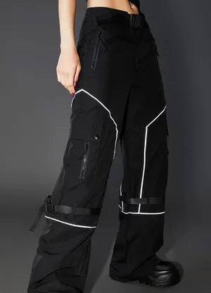 NWT dollskill dolls kill poster grl wide leg reflective track pants parachute s thumbnail 1