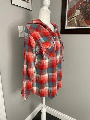 Carhartt Wrangler Retro Womens Flannel hoodie shirt button Down large lightweight thumbnail 3