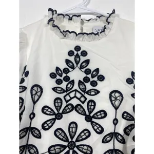 SAYLOR Ivory Mini Dress with Black Floral Embroidery Size XS 100% Cotton thumbnail 6