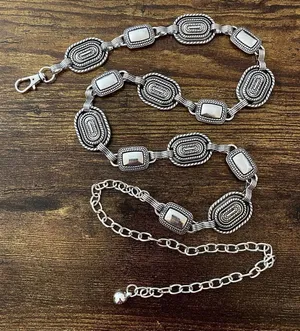 Silver Y2K Western Concho Link Chain Belt, Fits 26 to 38.5 Inches, X7GA1326 thumbnail 1