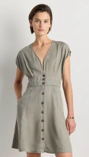 Quince 100% Lyocell Vintage Wash Tencel Button Front Dress in Olive NWOT thumbnail 1