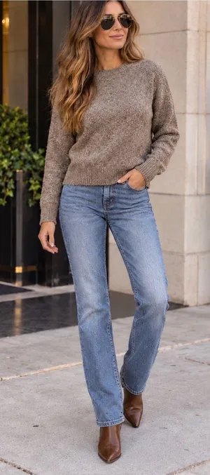 J. Crew Lambs Wool Blend Brown Crewneck Sweater Size Medium thumbnail 1
