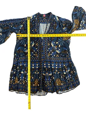 Farm Rio Tropical Magic Blue Patterned Tie-Neck Women’s Dress Size Medium thumbnail 15