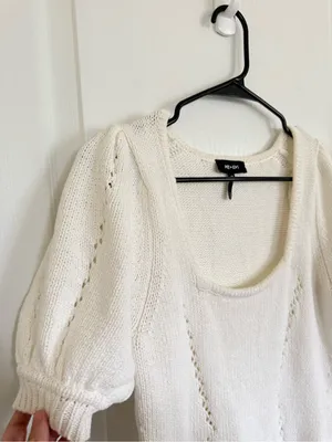 Me + Em Chunky Cotton Square Neck Top White Size XS thumbnail 4