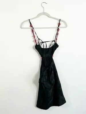 NWT For Love And Lemons Millie Slip Dress XXS Black Pink Rose Floral thumbnail 7