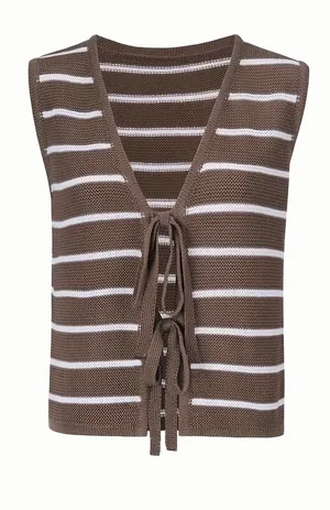 Brown and white stripped tie top thumbnail 2