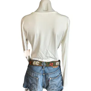 Superdown White Wrap Crop Top XL Cotton Long Sleeve Plunging Matilda Revolve NEW thumbnail 5