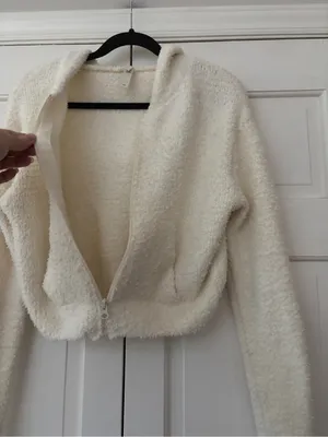 Skims Cozy Knit Zip-Up Hoodie Jacket Bone Cream Size Small / Medium Fuzzy Boucle thumbnail 9