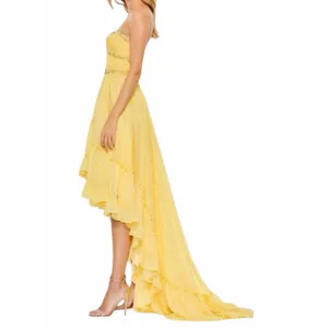 Mac Duggal Strapless Chiffon Hi Low Evening Gown Lemon Yellow Size 14 thumbnail 3