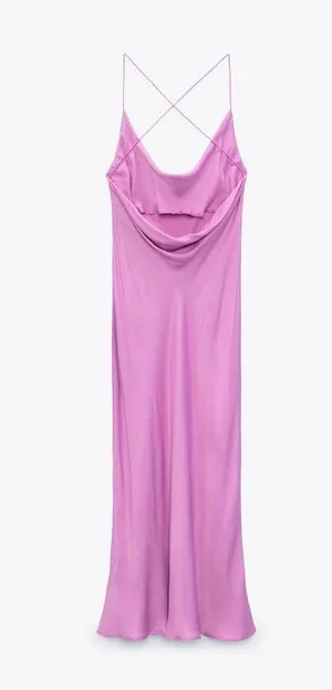 ZARA SATIN LINGERIE STYLE DRESS bloggers favorite cowl neck midi dress sz M thumbnail 3