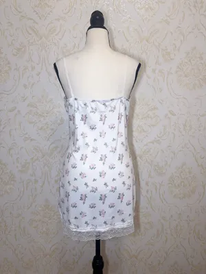 Cute white pink coquette floral lace trim mini dress with pink roses night gown size xs-s thumbnail 7