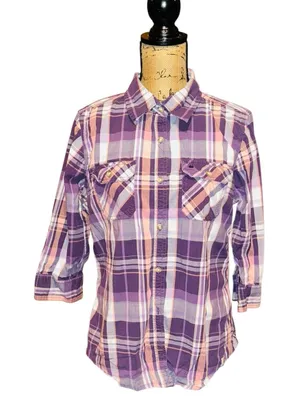 Carhartt Shirt L 3/4 Roll Tab Sleeve Pockets Button Up Plaid thumbnail 1
