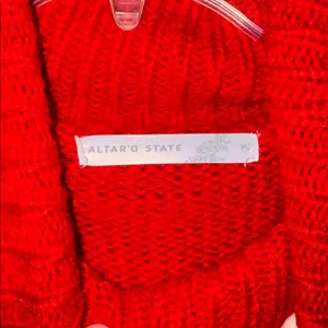 Altar’d State Red Cream Striped Cropped Sweater XL Cozy Cabin Turtleneck NWT thumbnail 4