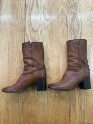 Frye Nora Mid Leather Pull On Boots Cognac Brown Block Heel Women's Size 10 B thumbnail 2