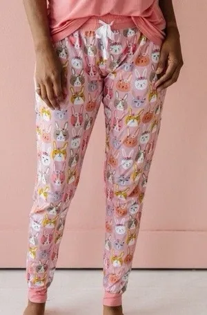 Little Sleepies Pink Boho Bunnies Womens Pajama Jogger Pants Sz Sm Easter Floral thumbnail 1