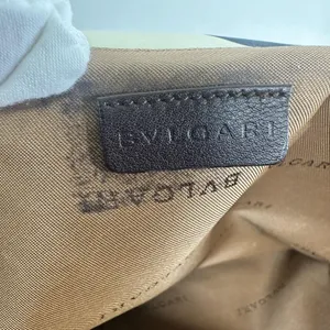 Bvlgari Canvas Top Handle Bag Medium Cream Abstract Ring Leather Handles Italy thumbnail 4