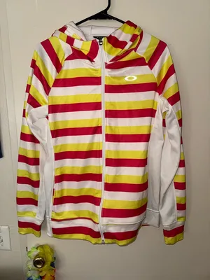 NWOT Oakley Striped Hooded Zip Jacket - White, Red & Yellow thumbnail 1