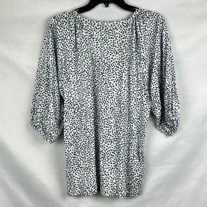 Ann Taylor Black Blue Spotted 3/4 Sleeve Top Large thumbnail 3