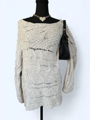 Free People Cotton Chunky Knit Oversized Open Knit Sweater size small 🤍 thumbnail 2